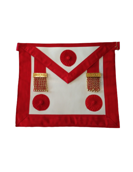 Tablier Maitre REAA Dos Rouge Cuir (Rite Ecossais Ancien et Accepté), pendeloques dorées