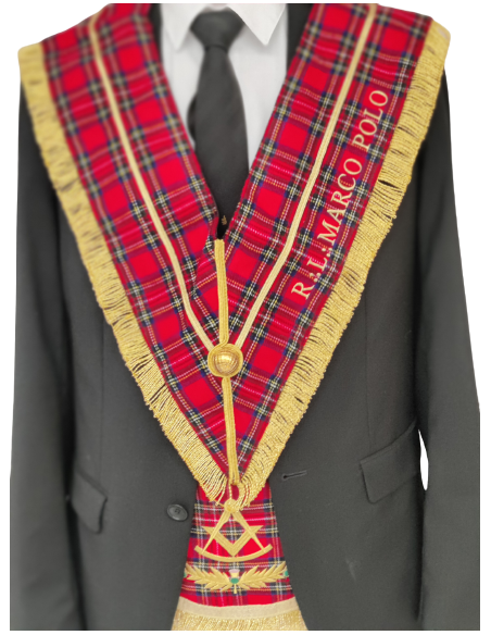 Sautoir / Collier Vénérable RSE (Rite Standard d'Ecosse) Brodé au nom de la Loge
