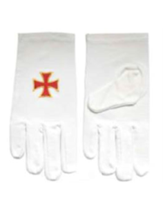 Gants blancs coton brodés Croix Templière Rouge