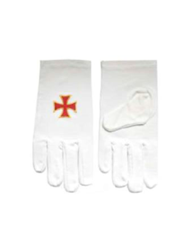 Gants blancs coton brodés Croix Templière Rouge