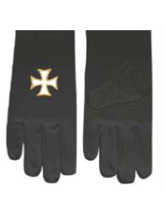 Gants Noirs coton brodés Croix Templière Blanche