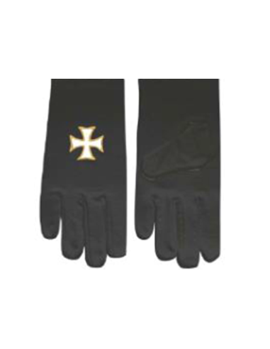 Gants Noirs coton brodés Croix Templière Blanche