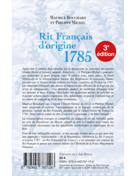 Rit Français d’origine 1785 dit Rit Primordial de France (Maurice Bouchard & Philippe Michel) (vendu par Eosphoros)