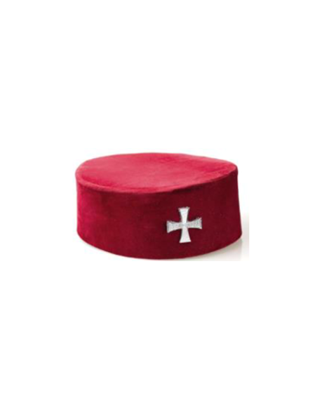 Chapeau Rouge de Chevalier du Temple brodé Croix Templière Blanche