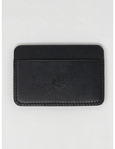Porte carte en cuir Noir logo discret branche...