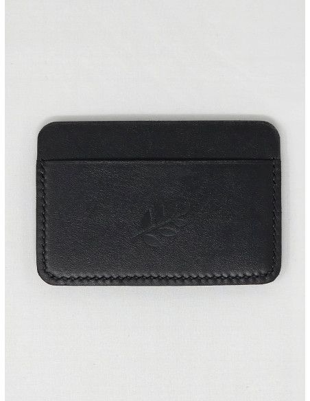 Porte carte en cuir Noir logo discret branche d'Olivier (RFID)