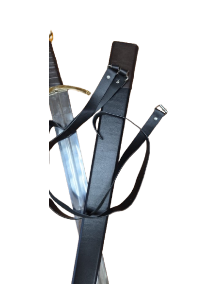 Epée (Glaive) Chevalier templier avec fourreau et ceinture cuir (pommeau Croix templière rouge)