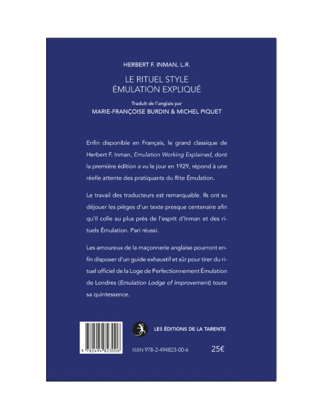 Le Rituel style Émulation expliqué F.Inman (Vendu par Eosphoros)