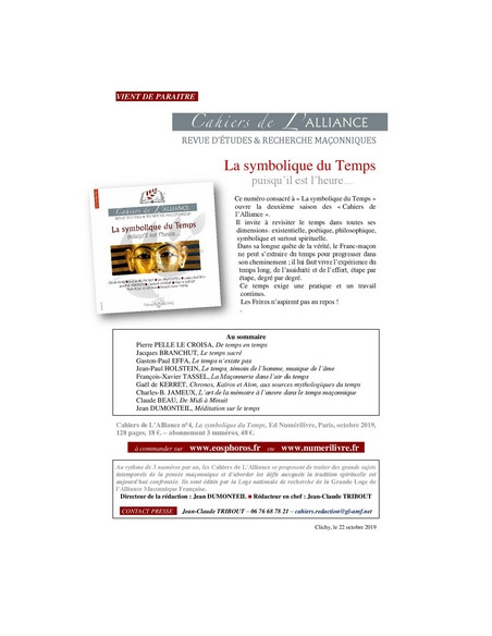 Cahiers de l'Alliance N°4 LA SYMBOLIQUE DU TEMPS, puisqu'il est l'heure