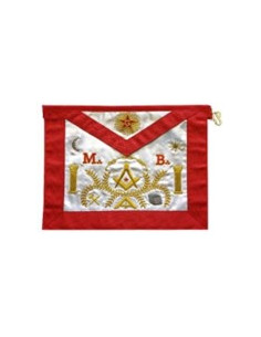 Tablier Vénérable Maître cuir M.B. Brodé MAIN REAA (Rite...