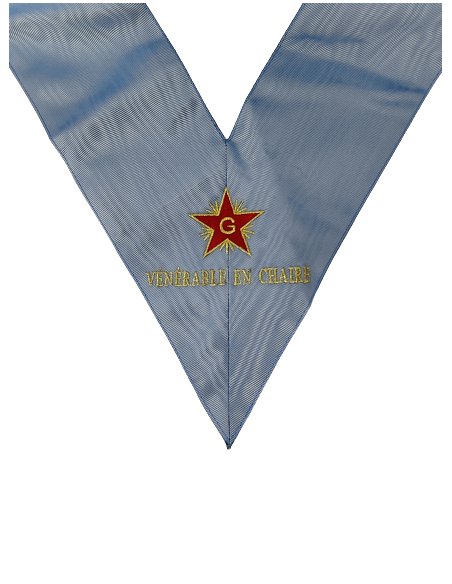 Collier / Sautoir Vénérable en Chaire RF (Rite Français) brodé au nom de la Loge